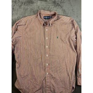 Ralph Lauren Orange Stripe‎ Button Down Shirt Long Sleeve XXL 2XL Classic Fit